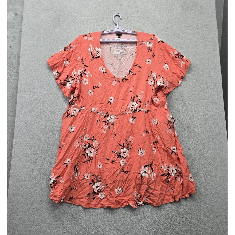 Torrid Women Dress 5 Orange Floral V-Neck Elastic Waist Mini Fit & Flare Challis